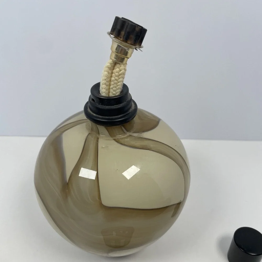La Tee Da! Fragrance Lamp Glass Effusion Marble/Swirl Cream & Brown Diffuser 7